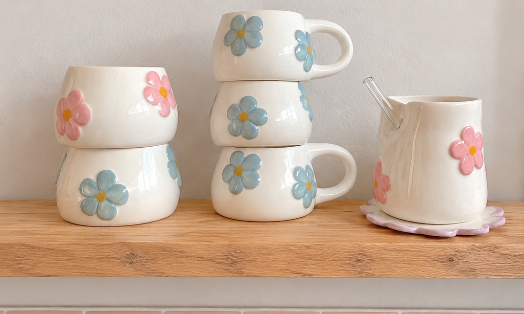 Tazas de cerámica originales: flores, color y diseños diferentes