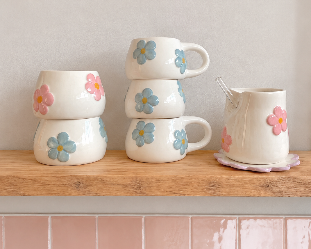 Tazas de cerámica originales: flores, color y diseños diferentes