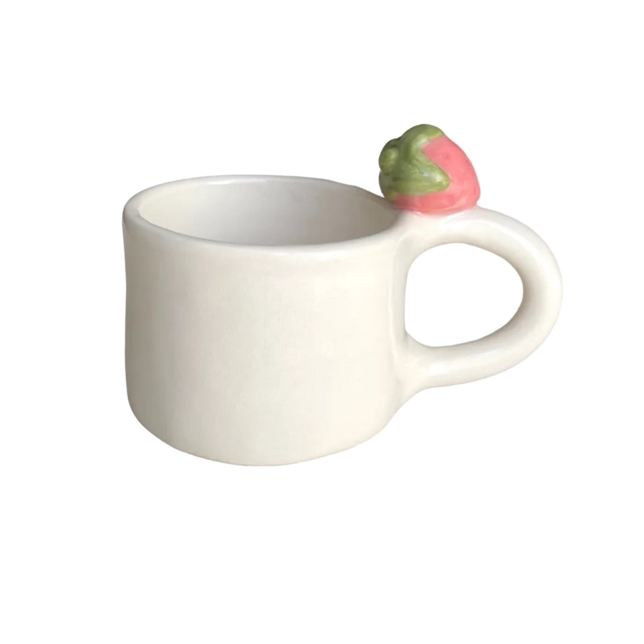 taza espresso con fresa en el asa de ceramica hecha a mano por pipa and happy