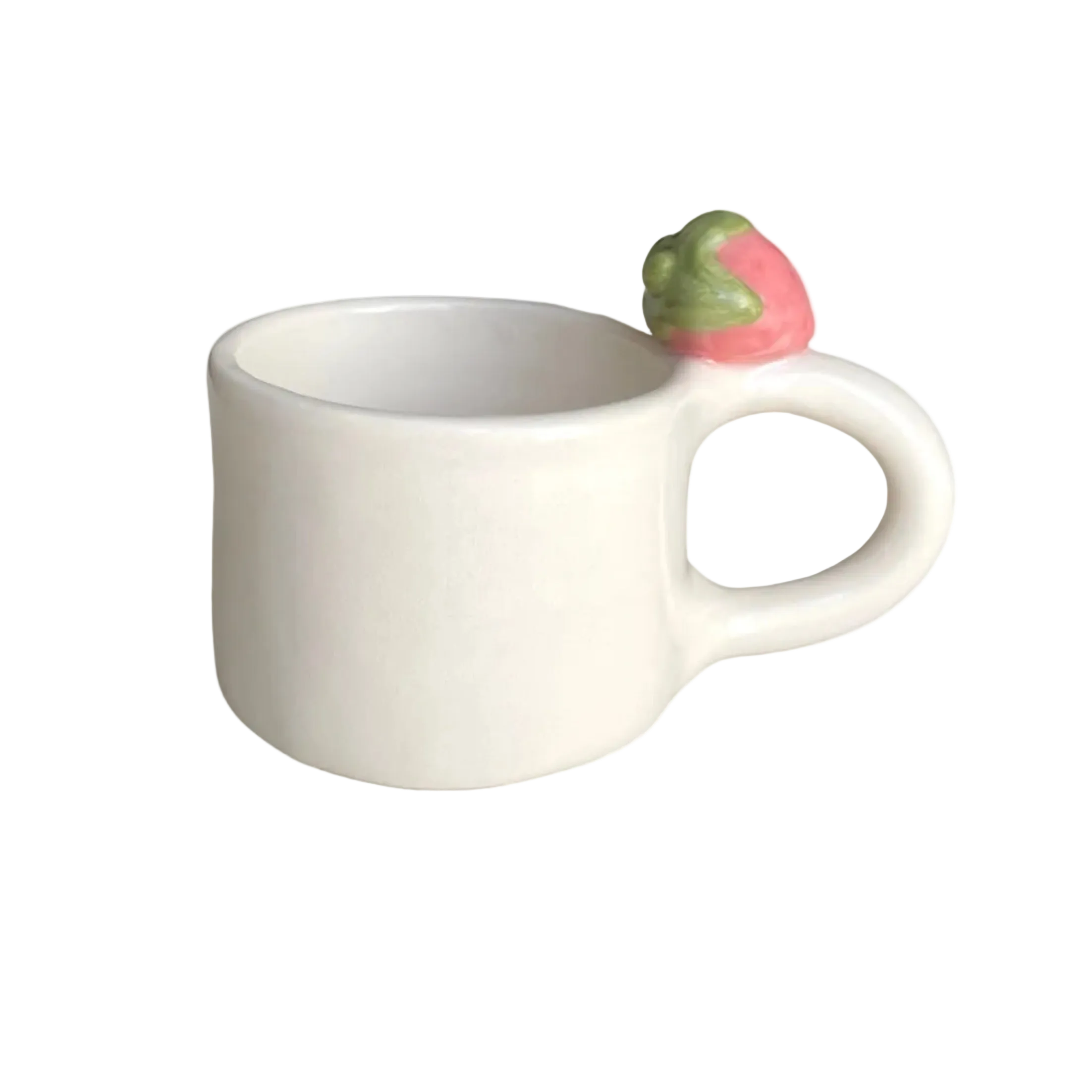 taza espresso con fresa en el asa de ceramica hecha a mano por pipa and happy