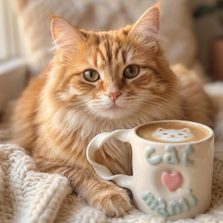 taza cat mami para amantes de los gatos, con relieves y un corazón