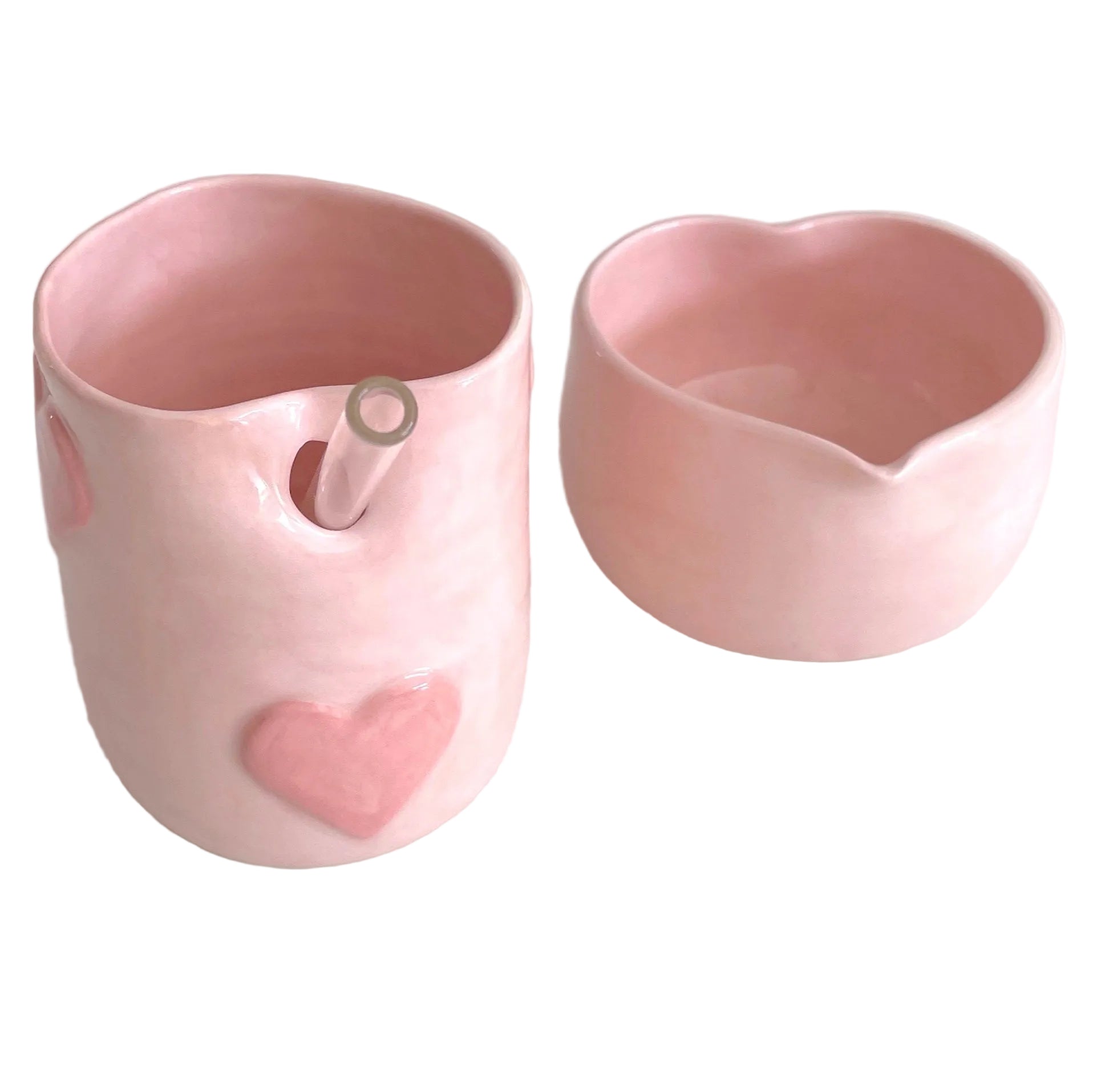 set de matcha con vaso y bowl en forma de corazón