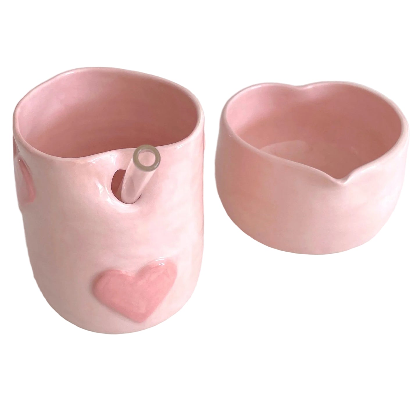 set de matcha con vaso y bowl en forma de corazón