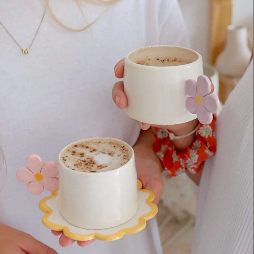 tazas de cerámica artesanal con asa de flor handmade ceramic espresso mug