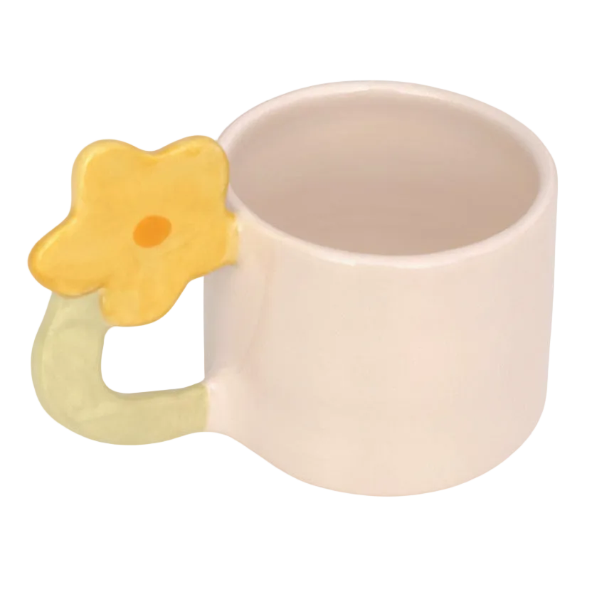 taza espresso de ceramica con asa de flor en color amarillo