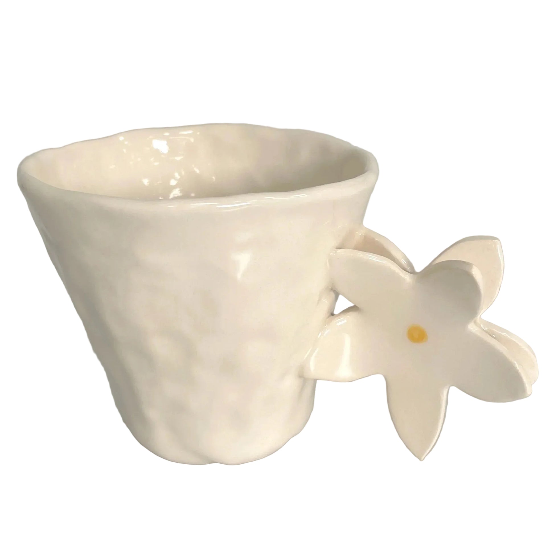 taza de cerámica hecha a mano con asa de flor de Bali