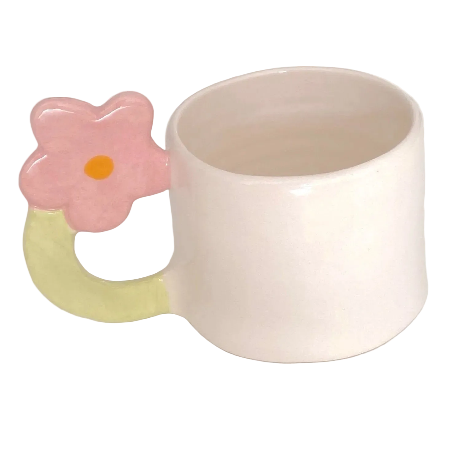 taza espresso de ceramica con asa de flor en color rosa