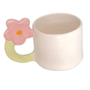 taza espresso de ceramica con asa de flor en color rosa