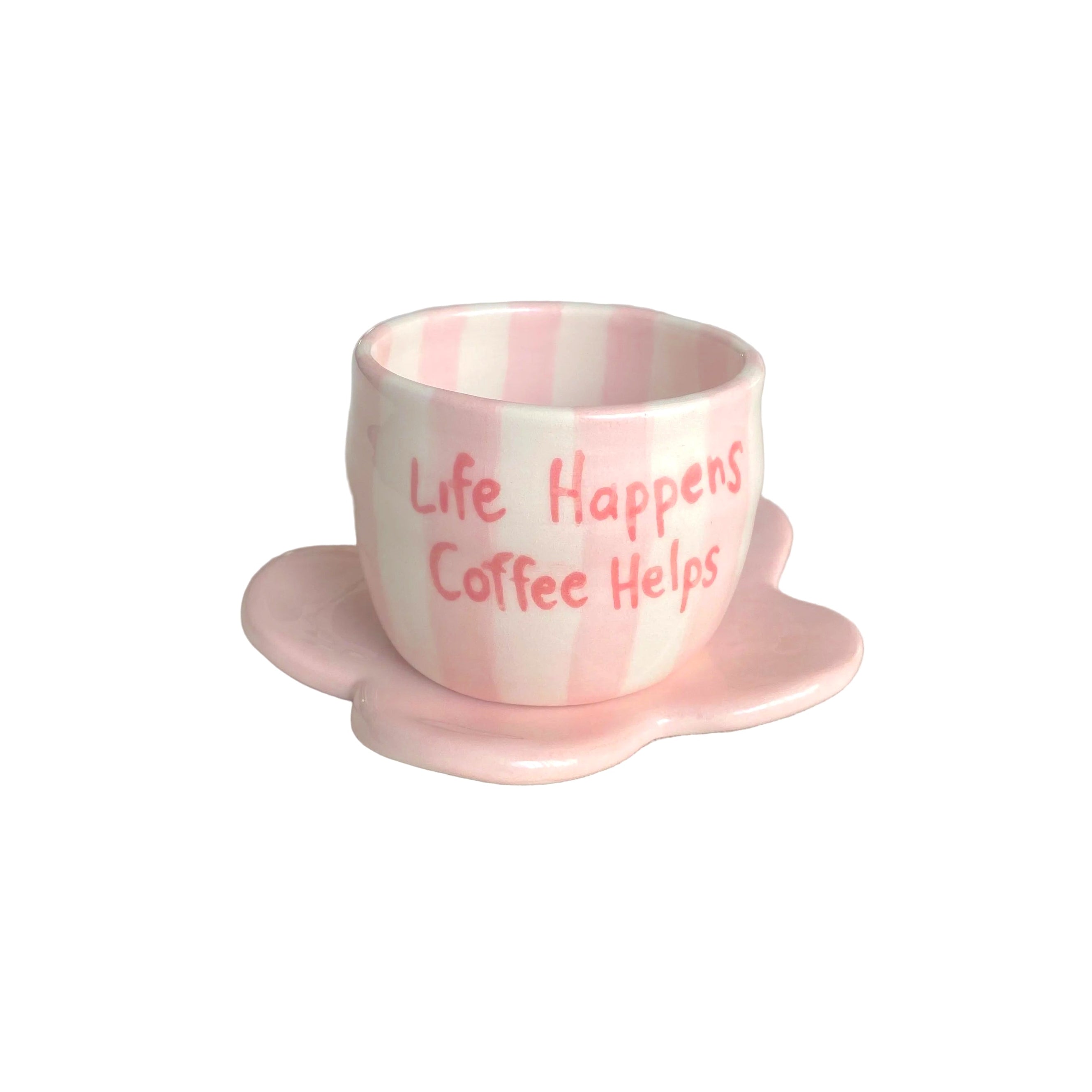 taza espresso con plato de cerámica hecho y pintado a mano