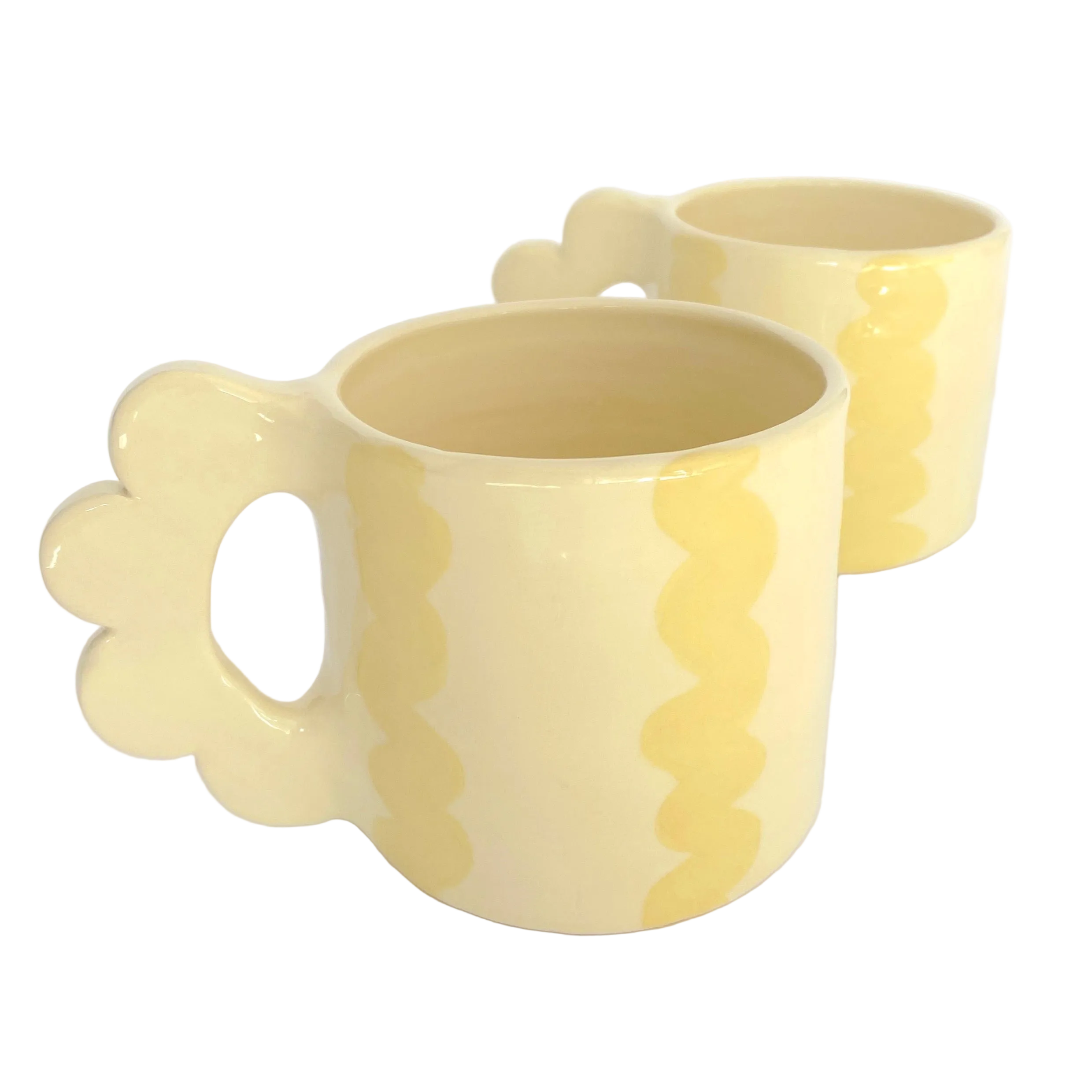 tazas de ceramica con asa de flor en color amarillo pastel