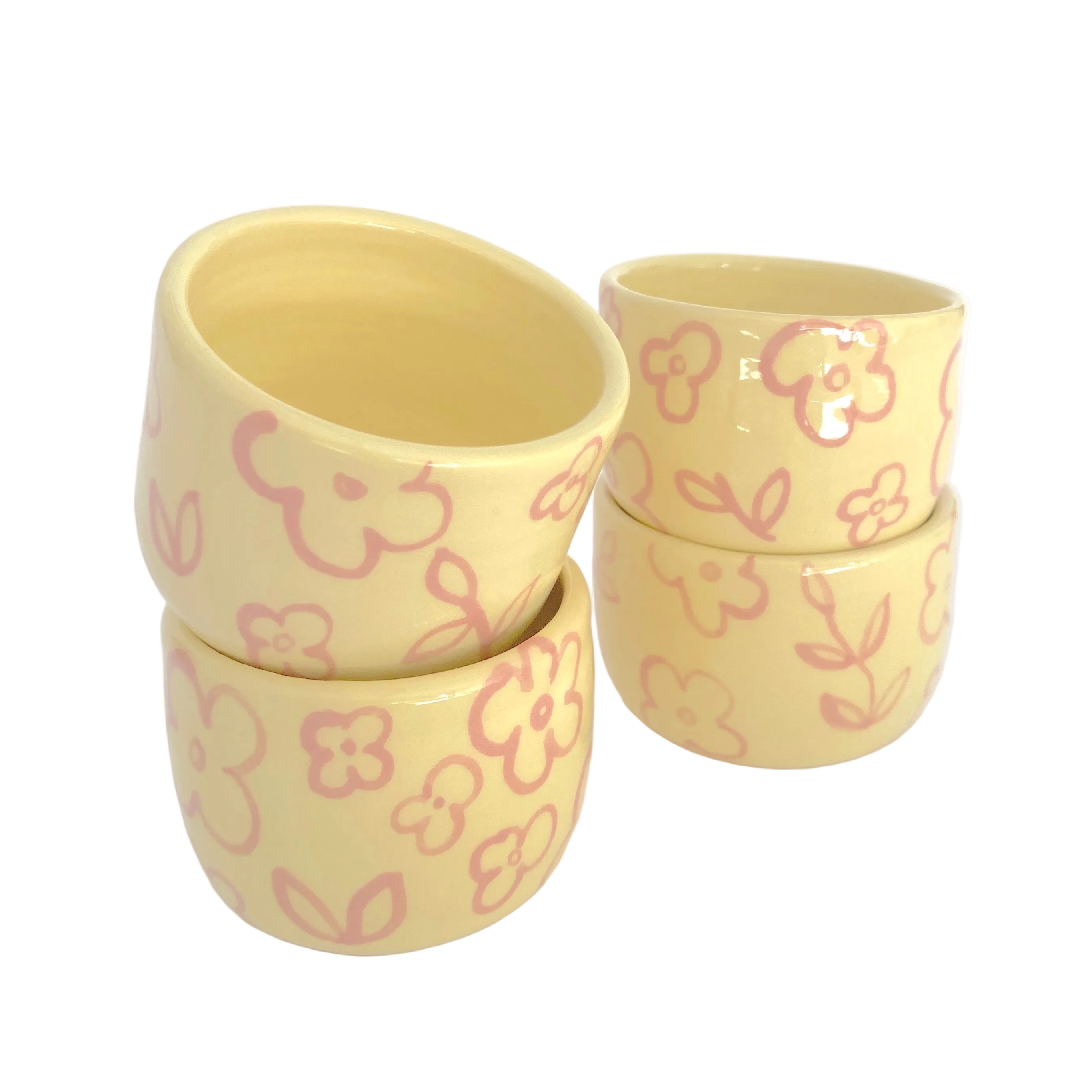 tazas espresso con flores pintadas en rosa