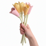 ramo de tulipanes rosas, amarillo y naranjas, flores de cerámica como regalo original y duradero